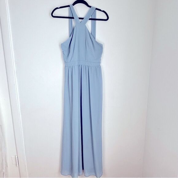 Lulus Air of Romance Halter Maxi Dress Large Light Blue Bridesmaid Romantic - Picture 2 of 13